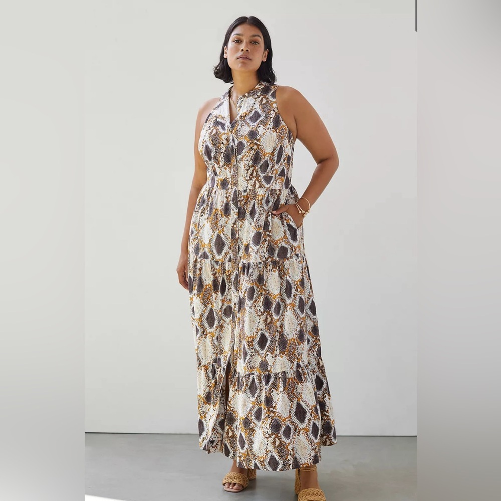 New Maeve Anthropologie Snake-Print Maxi Dress size 12P